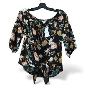 Rue21 Black Floral Blouse Gold and Green